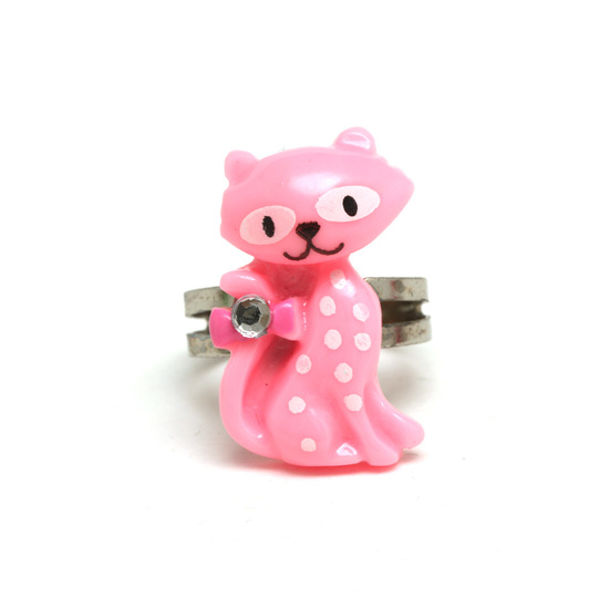 Pink spotty cat adjustable ring