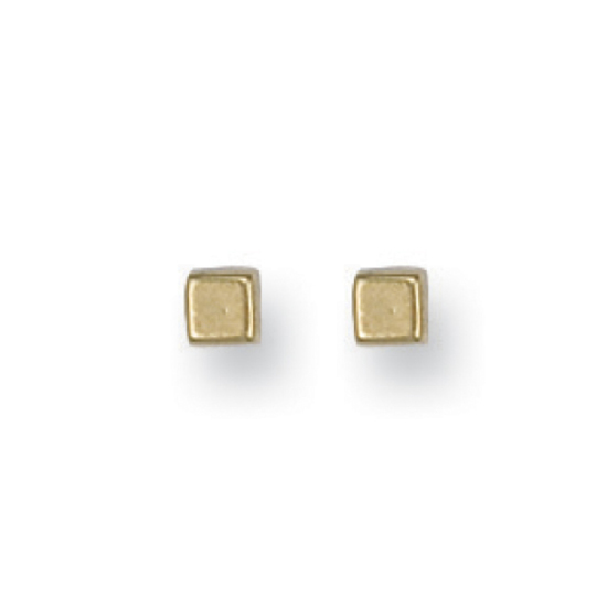 9ct Yellow Gold 4mm Square Cube Stud Earrings 