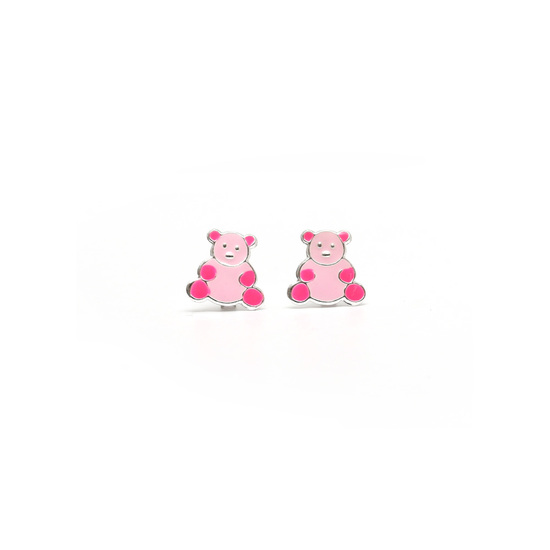 Sterlingsilber Kinderohrstecker mit rosa Bären aus Email