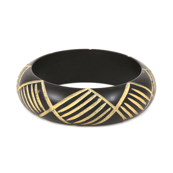 Black wooden bangle with carved diamond pattern