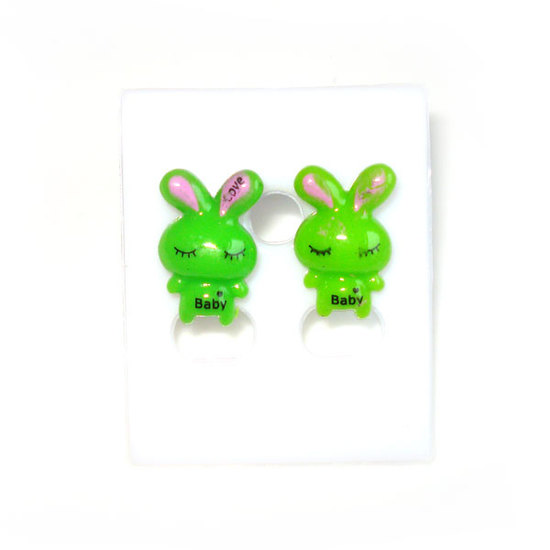 Green baby bunny stud earrings