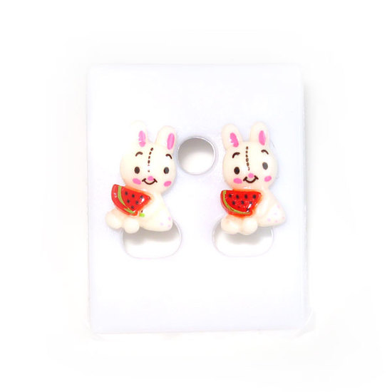 White bunny with watermelon stud earrings