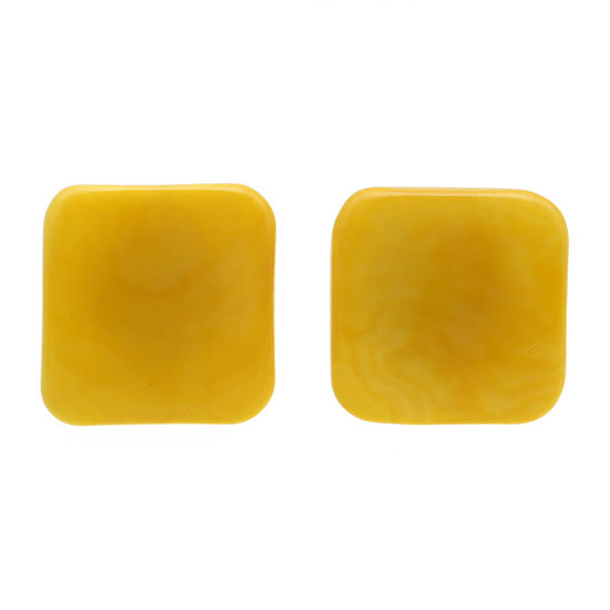 Yellow Squares Tagua Clip-on Earrings, 20mm